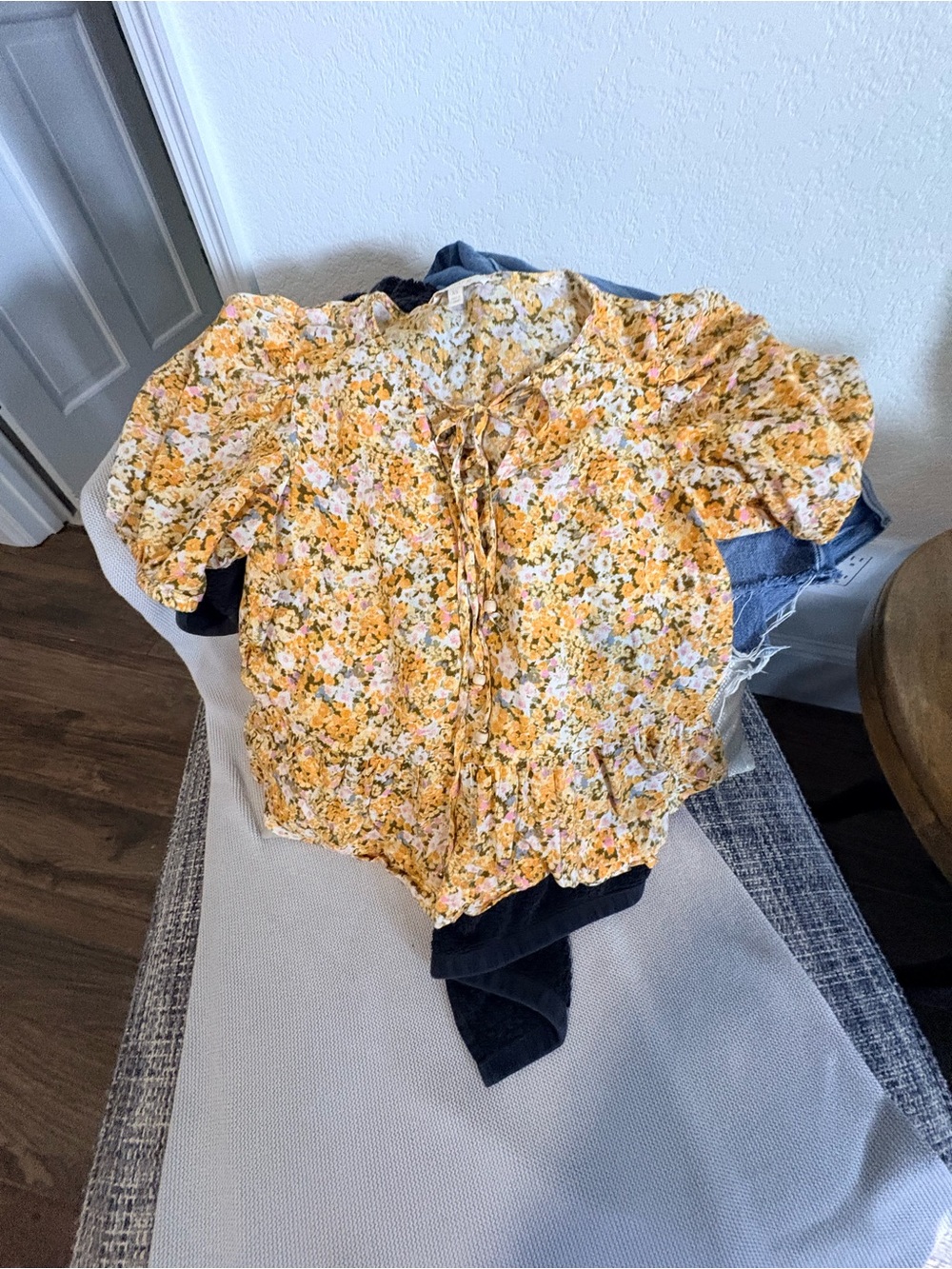 Parker Yellow Floral Tie-Front Puff Sleeve Blouse